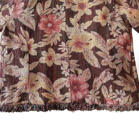 Vintage Y2K Chico's Silk Tapestry Jacket Floral Earth Tones Size 2 Boho Hippy - Picture 8 of 8